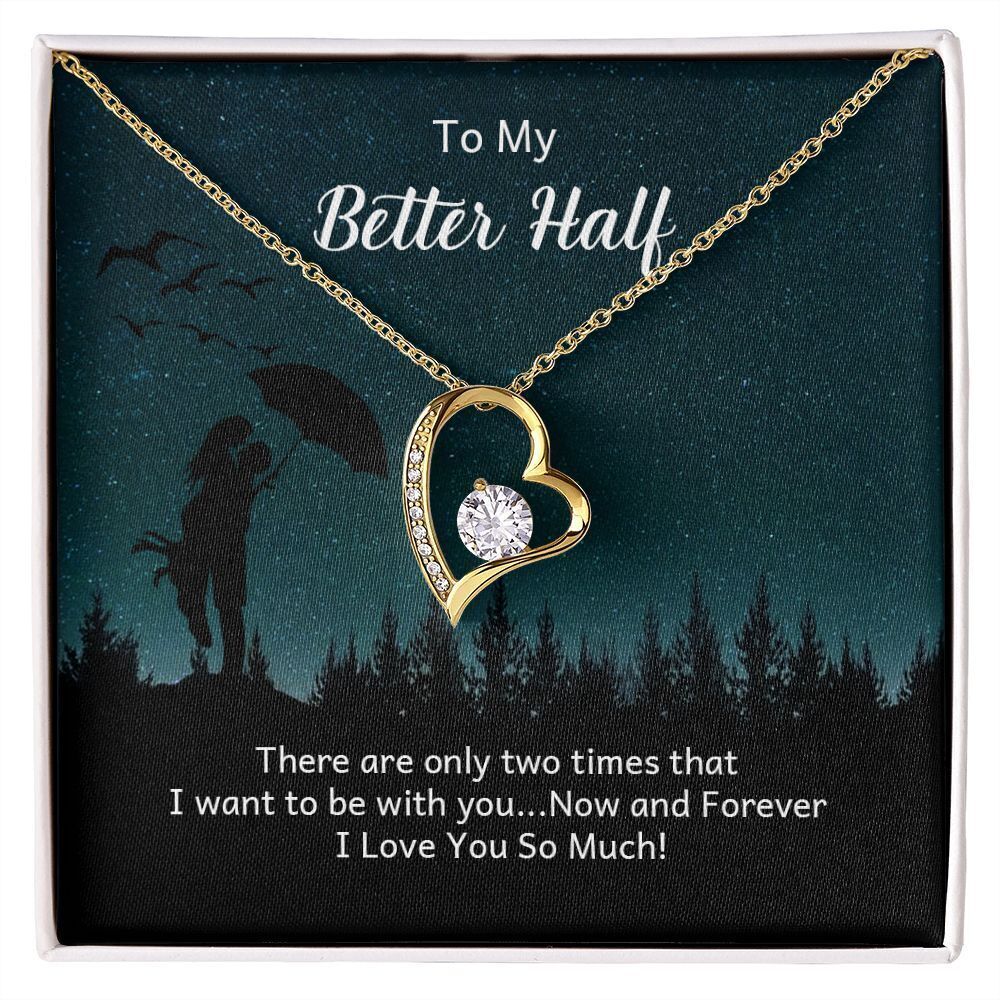 Better Half Only Two Forever Love CZ Heart Necklace White Gold Luxury Box